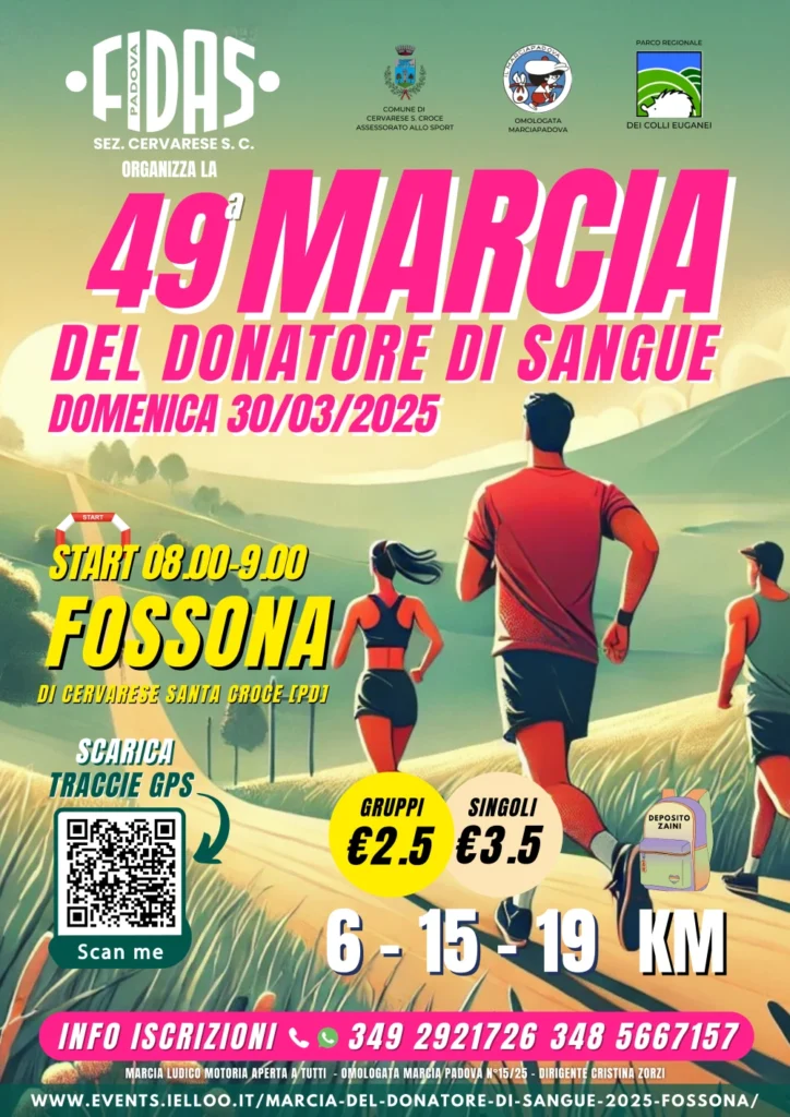 Marcia del donatore di sangue a Fossona, 30 marzo 2025 organizzata da Fidas Cervarese